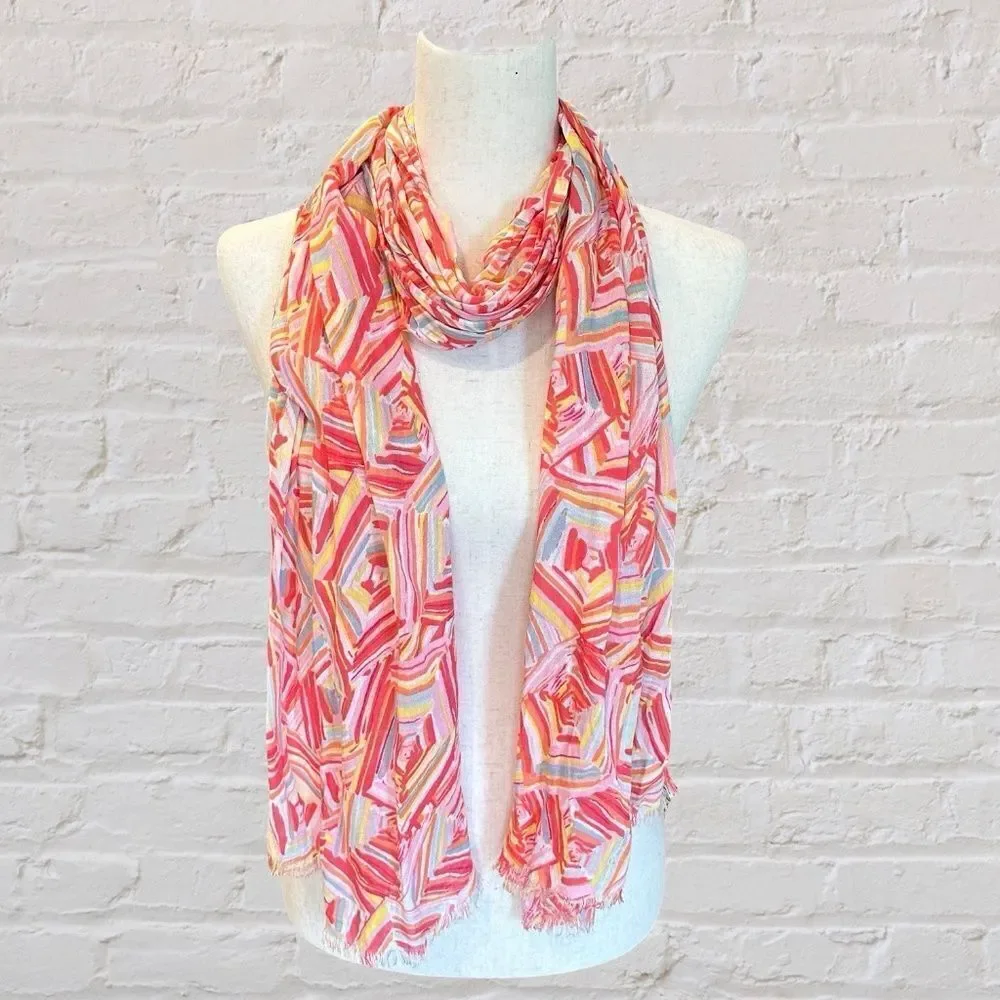 Women's Scarf Pattern White/Pinks/Yellows/Blues/Peach-Orange
